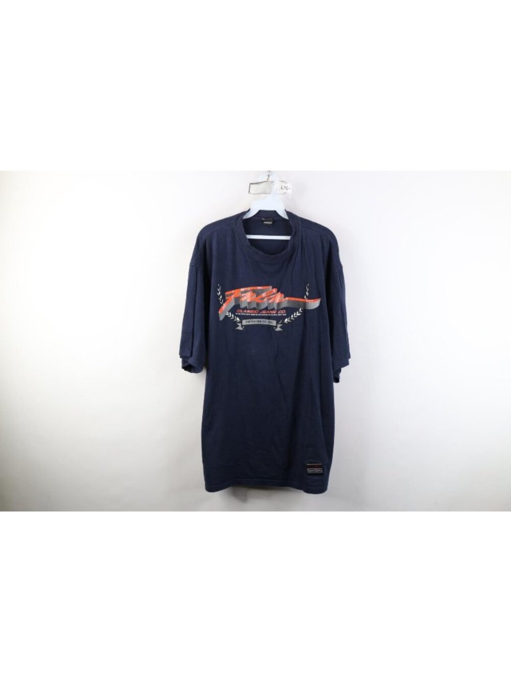 Vintage 90s Y2K Fubu Mens XL Faded Spell Out Short Sleeve T-Shirt Navy Blue
